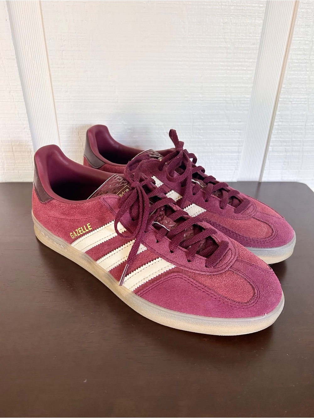 Adidas Originals Gazelle Indoor Sneaker Suede Maroon Wine Merlot Sz 9.5